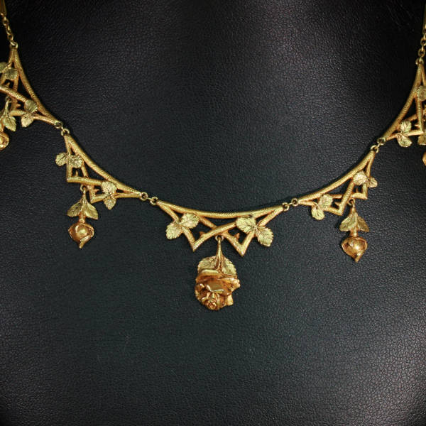 Antique gold roses Princess necklace crafted in France